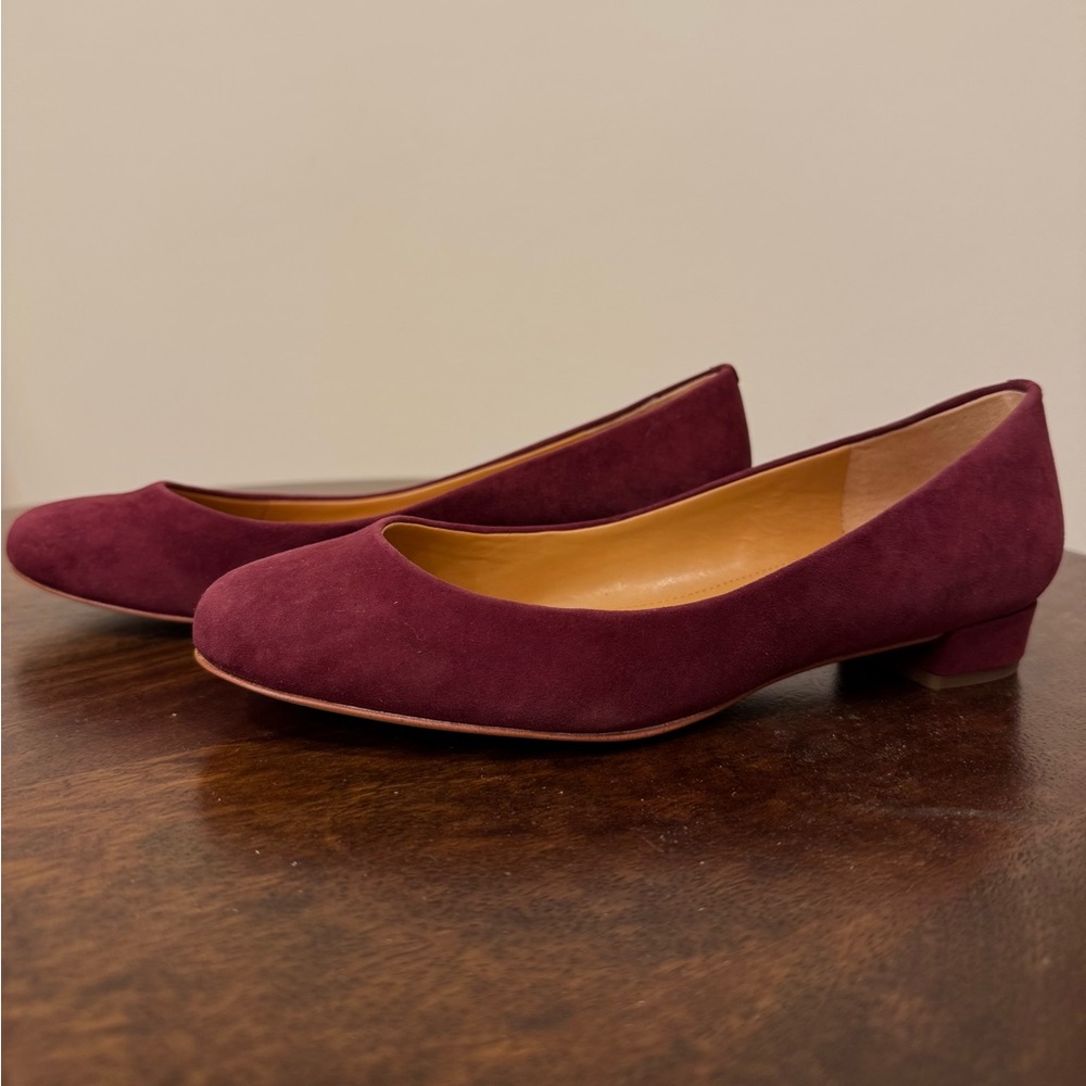 J. Crew Burgundy Lily Suede Covered Heels Flats NEW